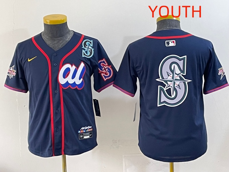 Youth  2025 Seattle Mariners Blank Drak Blue All star Blank Blue Nike MLB Jersey style 4->women mlb jersey->Women Jersey
